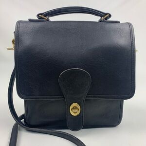 Vintage Coach Station Black Leather Satchel shoulder bag Brass Hardware Hang tag